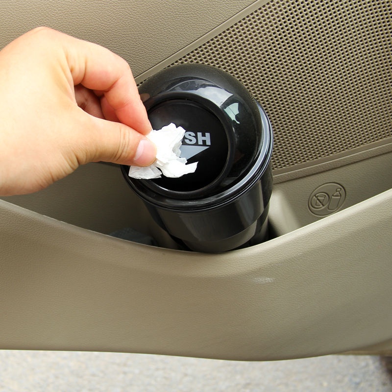 Thùng Rác Hình Tròn Có Nắp Sáng Tạo Thời Trang Cho Xe Hơi