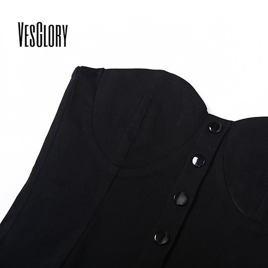 Áo ống VESGLORY màu trơn hở vai xẻ sâu cài nút đơn giản dễ phối đồ cho nữ