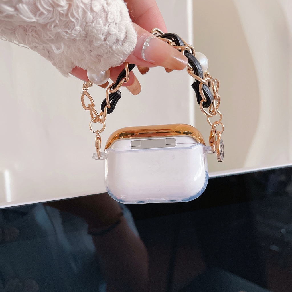 Vỏ Bảo Vệ Hộp Sạc Tai nghe không dây AirPods 1 / 2 / 3 Pro2 2022 Bằng tpu Mềm Trong Suốt Chống Trầy Mạ Điện Màu Vàng Hồng 3D