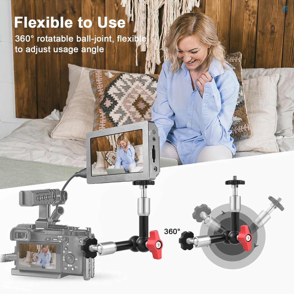 Cánh Tay Nối Dài Linh Hoạt Bằng Hợp Kim Nhôm Với Vít 1 / 4 Inch Xoay 360 Độ 7 Inch Có Thể Điều Chỉnh Cho smartwatchinone° Đèn LED Điều Khiển Video Có Thể Điều Chỉnh Cho Xe Hơi