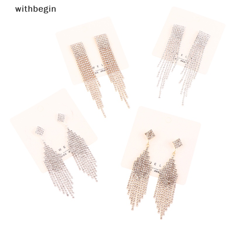 Bông Tai Mạ Bạc 925 Dáng Dài Đính Pha Lê Lấp Lánh Phong Cách Cổ Điển Thời Trang