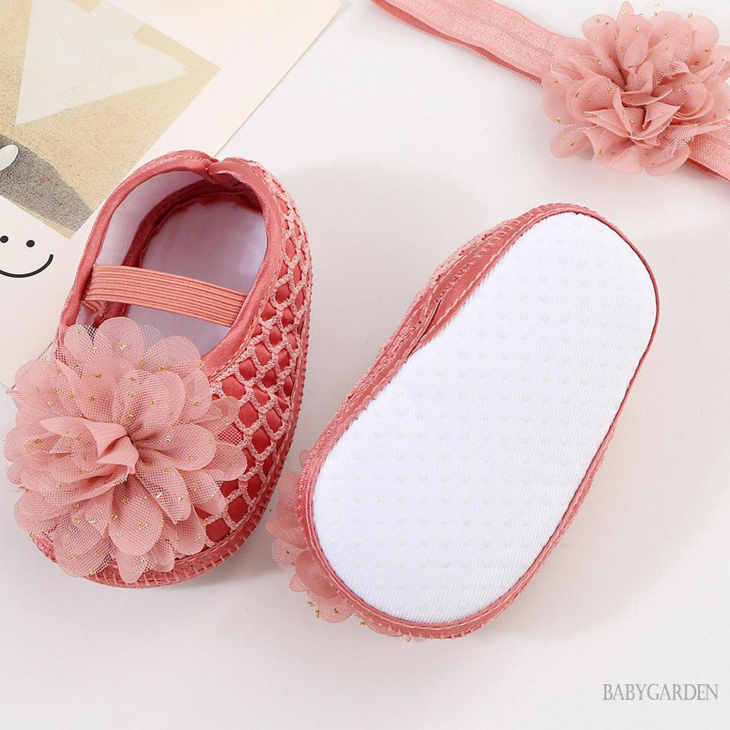 Giày Đế Mềm Chống Trượt Đính Hoa Xinh Xắn Cho Bé Gái