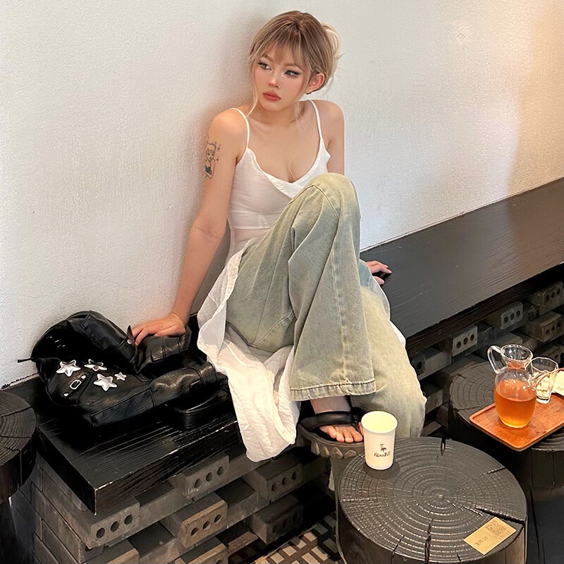 Weird Puss Áo Hai Dây Cổ Chữ V Dáng Ôm Thiết Kế Đơn Giản Thời Trang Mùa Hè Quyến Rũ Cho Nữ