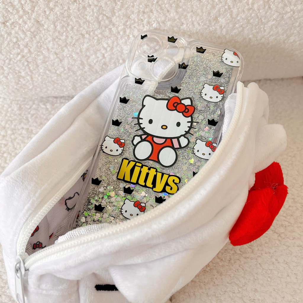 Ốp Điện Thoại TPU Dẻo Họa Tiết Hoạt Hình Hello Kitty Có Nước Kim Tuyến Lấp Lánh Cho iPhone11 12 13 14 Pro Max