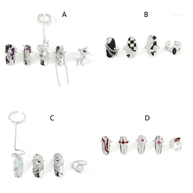 Bộ Nhẫn Mở Bằng Hợp Kim Trang Trí Móng Tay Thanh Lịch Có Thể Điều Chỉnh Dành Cho Nữ