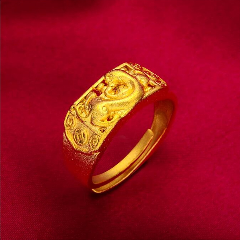 Nhẫn Mạ Vàng 24K Hình Rồng Phong Cách Retro Cho Nam