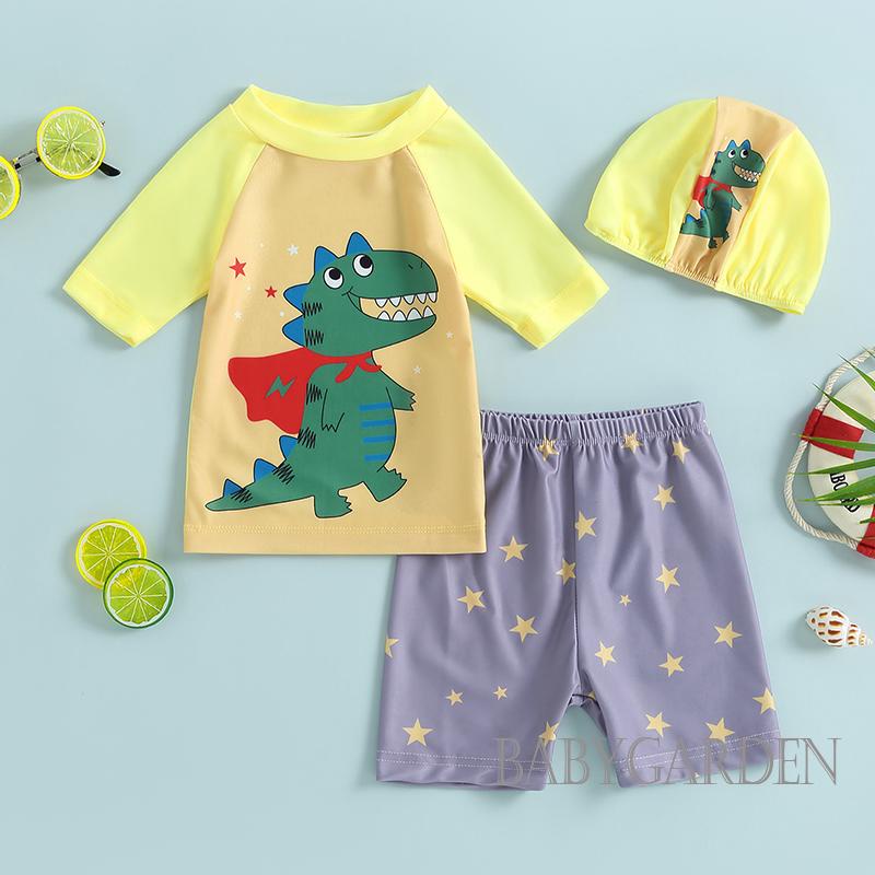 Bộ Đồ Bơi 3 Mảnh Áo + Quần Bơi + Nón In Họa Tiết Động Vật Dễ Thương Thời Trang Cho Bé Trai 6 Tháng-3 Tuổi