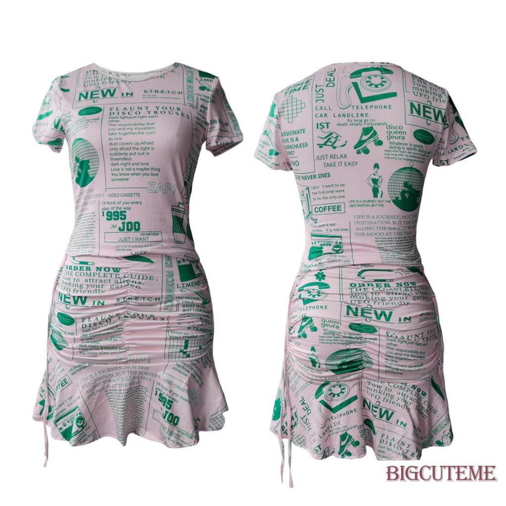 [] Set Áo Croptop In Chữ + Chân Váy Xếp Ly Thời Trang Mùa Hè Dành Cho Nữ