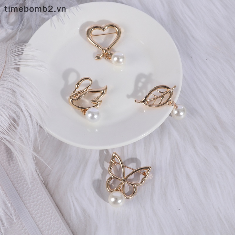 {Timebomb} Ghim Cài Áo Sweater Cardigan Dây Xích Đính Ngọc Trai Dễ Thương Thời Trang