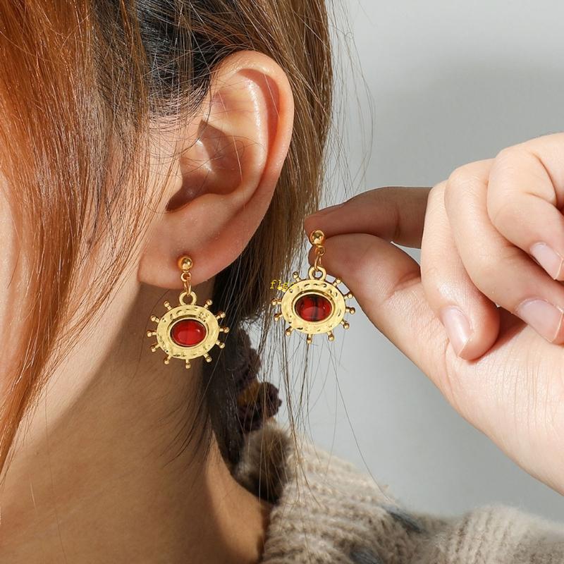 Flgo Khuyên Tai Hợp Kim Tráng Men Đính Đá Ruby Dùng Làm Quà Tặng Sinh Nhật