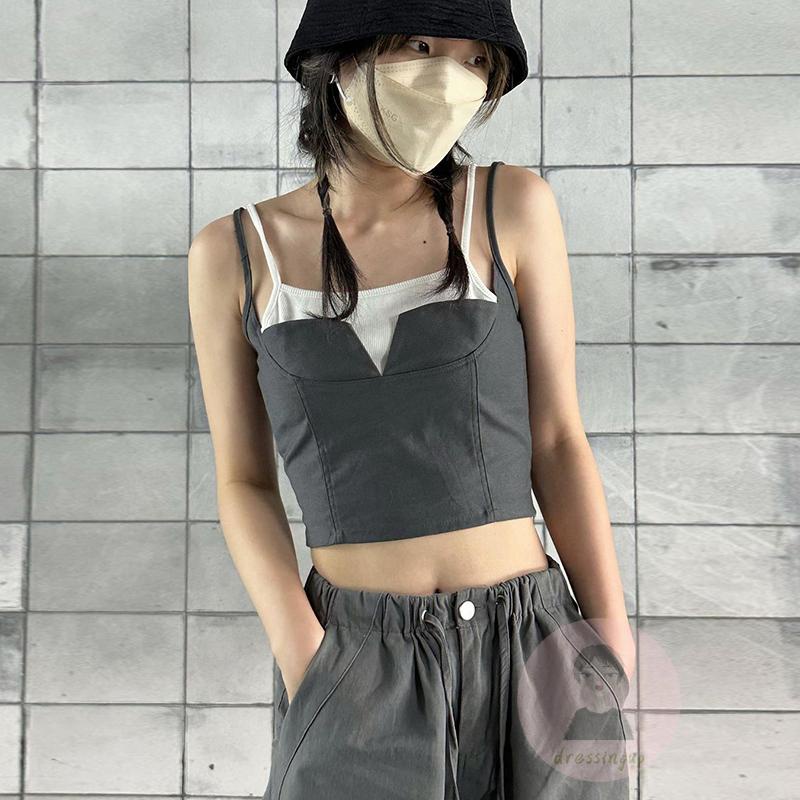 Áo Tank Top Hai Dây Màu Sắc Tương Phản Thời Trang Cho Nữ