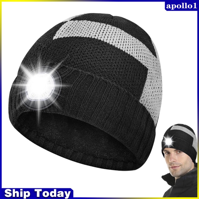 Mũ Beanie Dệt Kim Ấm Áp Gắn Đèn Led Màu Tương Phản Thời Trang Có Thể Sạc Lại Dùng Khi Đi Cắm Trại