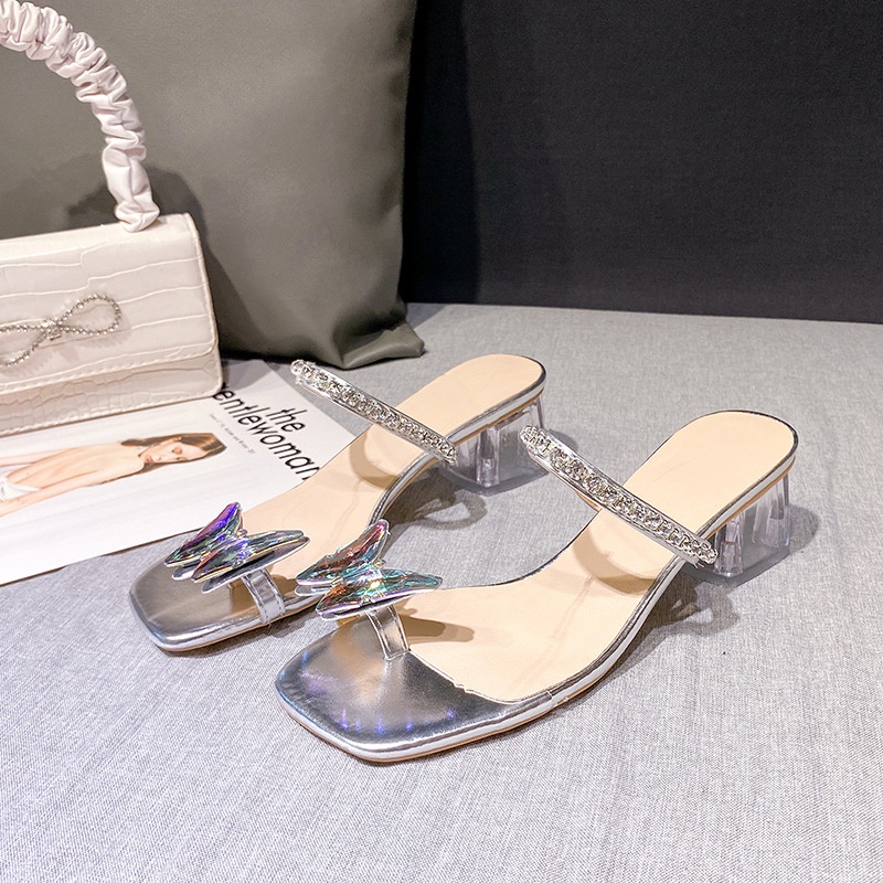 Dép Cao Gót Đế Dày Chống Trượt Đính Đá Pha Lê Thời Trang Mùa Hè Cho Nữ