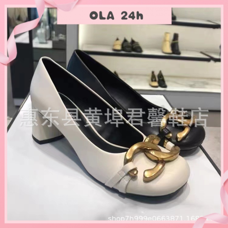 Giày Cao Gót Mũi Tròn Phối Kim Loại Thời Trang Pháp Dành Cho Nữ