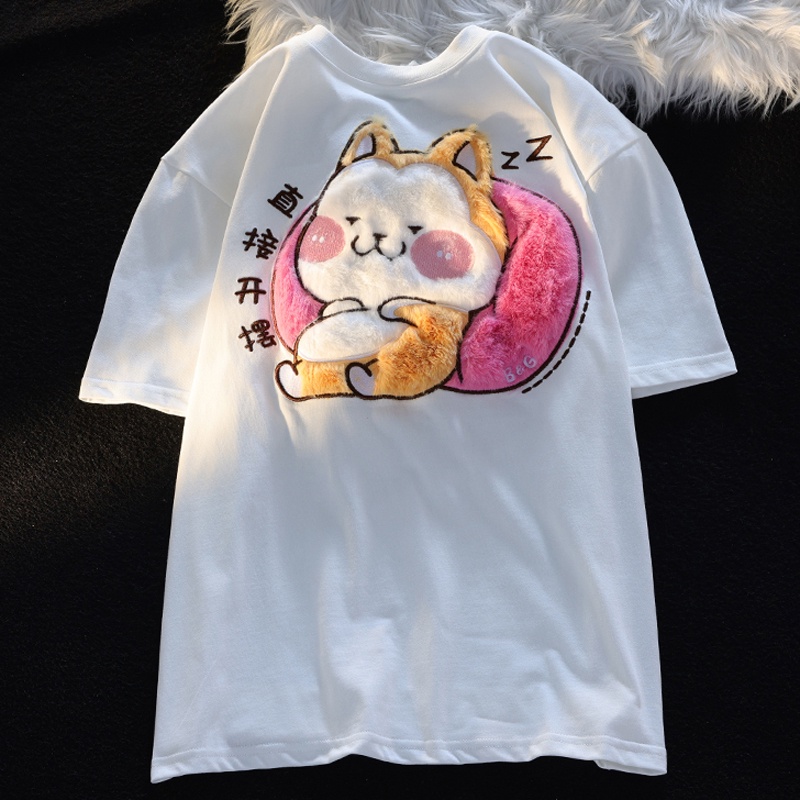 Áo Thun 100% cotton Tay Ngắn Dáng Rộng Vừa Vặn Phong Cách Hàn Quốc Thời Trang Cho Nữ 200g