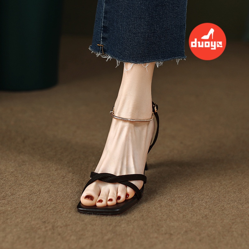 Duoya Tóc Thẳng ~ [Hàng Có Sẵn] Sandal Hở Ngón Dây Da Mềm Thanh Lịch Mùa Hè Dễ Phối Đồ Cho Nữ
