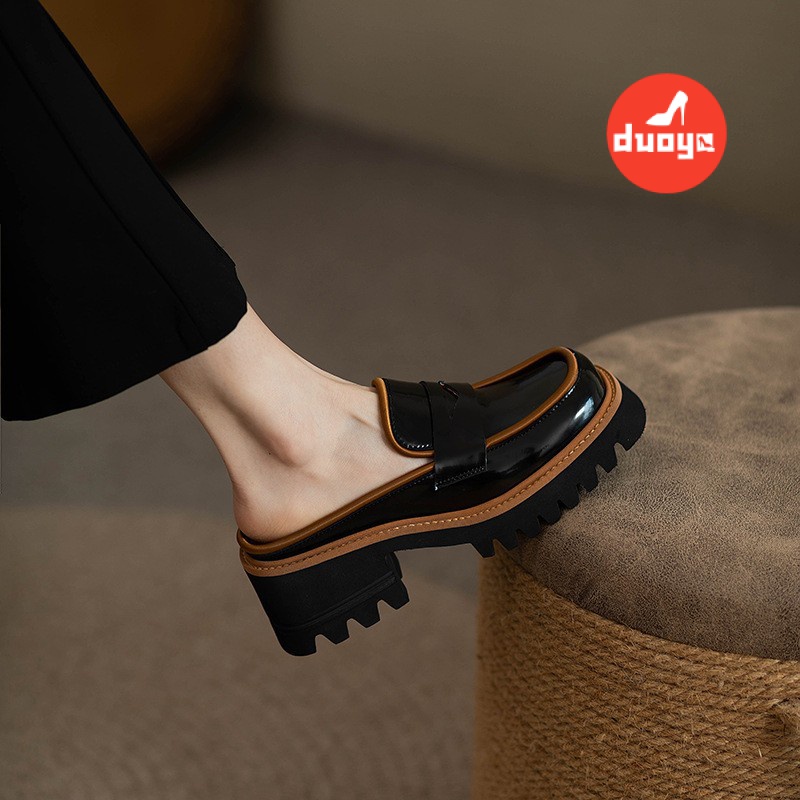 Đôi Tóc Thẳng ~ [Hàng Có Sẵn] Giày Sandal Bánh Mì Mũi Vuông Bằng Da Bóng Dày Dặn Chống Mài Mòn Phong Cách Anh Quốc Thời Trang Xuân Hè 2022 Mới Cho Nữ