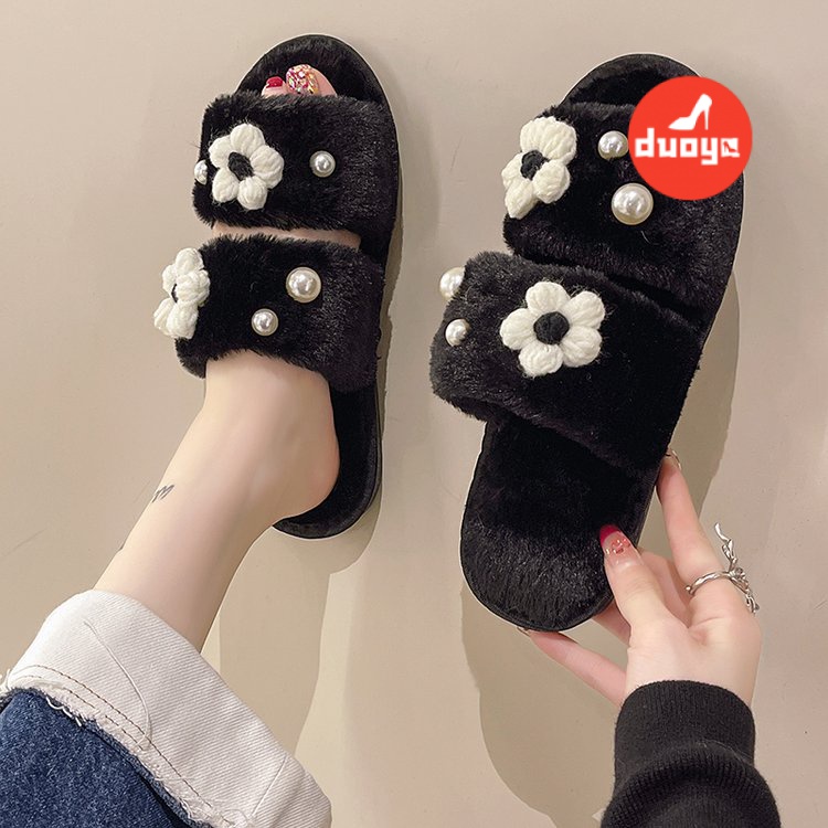 Duoya Dép Cao Su Da Lộn Đế Thấp Hình Chữ T Phong Cách Trường Học