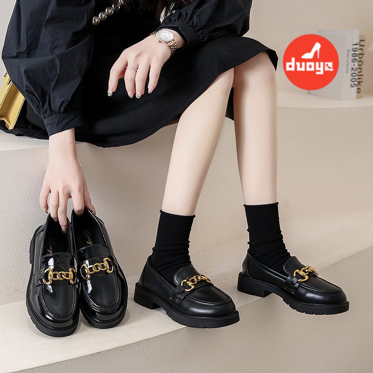 Giày Cao Su PU Mũi Tròn Đế Bằng Màu Trơn Cho Nữ (3-5cm) [ABC]