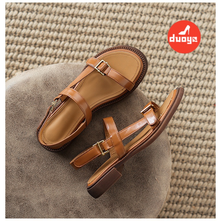 Duoya Tóc Thẳng ~ [Hàng Có Sẵn] Dép Đế Dày Phẳng Mềm Mại Phong Cách Retro Pháp Mùa Hè