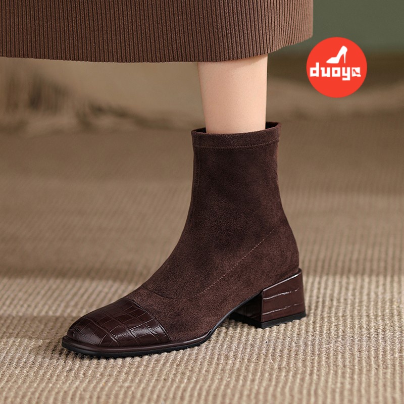 Duoya Hair Thẳng ~ [Hàng Có Sẵn] Giày Bốt Martin Gót Dày Ngắn Mũi Vuông Màu Hồng Dễ Thương Cho Nữ Giao Hàng Nhanh Chóng