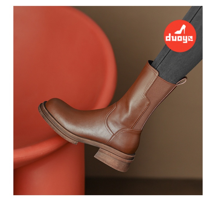 Giày Bốt Martin Da Thật Mũi Tròn Gót Dày Phối Khóa Kéo Bên Hông Kiểu Anh Quốc Thời Trang Xuân Thu 2022