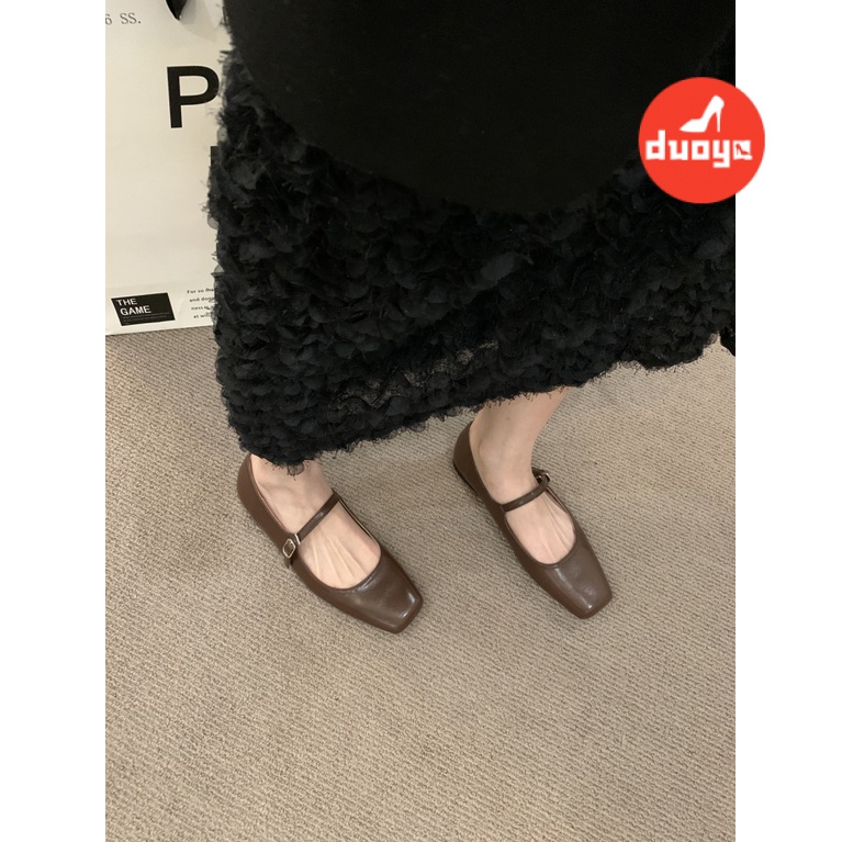 Duoya Giày Búp Bê Mary Jane Gót Dày Mũi Vuông Miệng Nông Kiểu Hàn Quốc Thời Trang Xuân Thu Cho Nữ