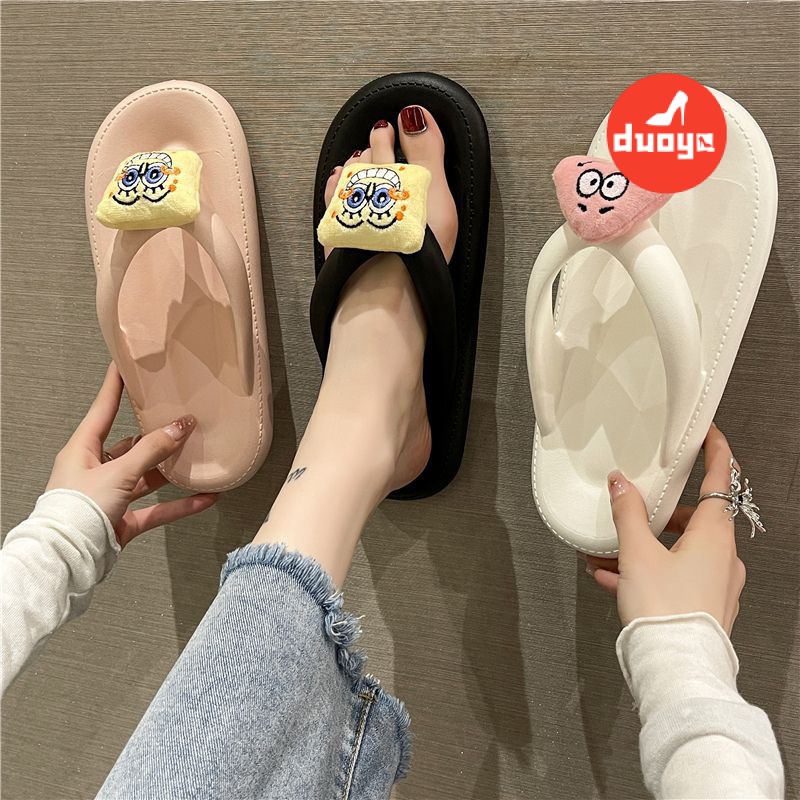 Duoya Tóc Thẳng ~ [Hàng Có Sẵn] Dép Xỏ Ngón Đế Phẳng Chống Trượt Hoạt Hình Dành Cho Bạn Nữ Mang Ngoài Nhà Máy