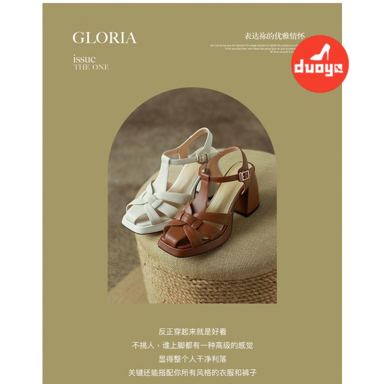 Duoya Tóc Thẳng ~ [Hàng Có Sẵn] Giày Sandal Đế Dày Phẳng Cao Hở Ngón Mùa Hè Phong Cách Hong Kong Cho Nữ