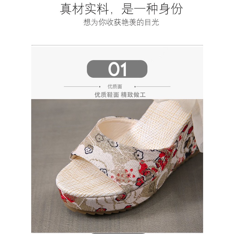 Giày Sandal Đế Xuồng Siêu Cao Chống Thấm Nước Phong Cách Dân Tộc Thời Trang Mùa Hè 2023 Mới Dành Cho Bạn Nữ