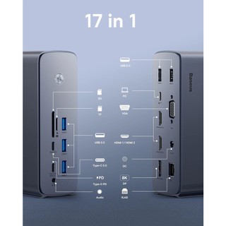 Dock chuyển đổi Baseus UnionJoy Pro 17 in 1, 8K@30Hz, xuất 4 màn hình riêng biệt