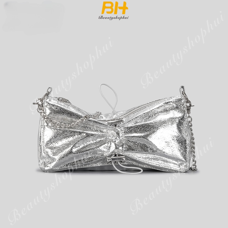 Túi Đeo Chéo Da PU Bóng Dây Rút Xếp Ly Màu laser Phong Cách Thời Trang 2023