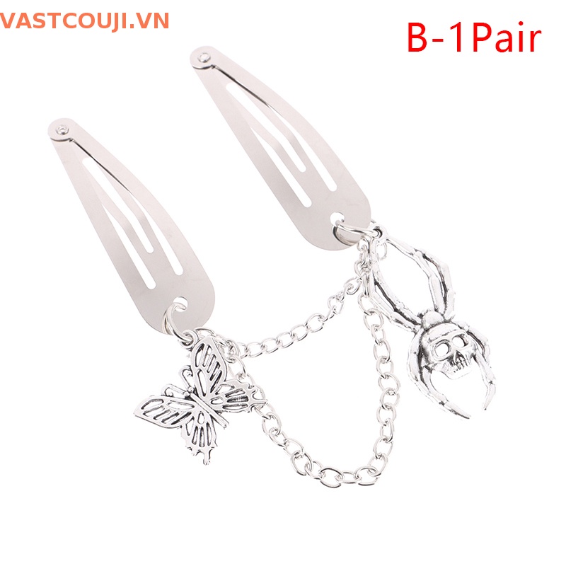 Kẹp Tóc Chuỗi Xích Kim Loại Hình Bướm Phong Cách Punk Thời Trang Cho Nữ