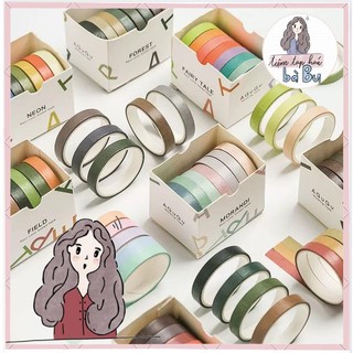 Set 7 cuộn washi tape basic Agugu nhiều tông màu dùng để đánh dấu và trang trí
