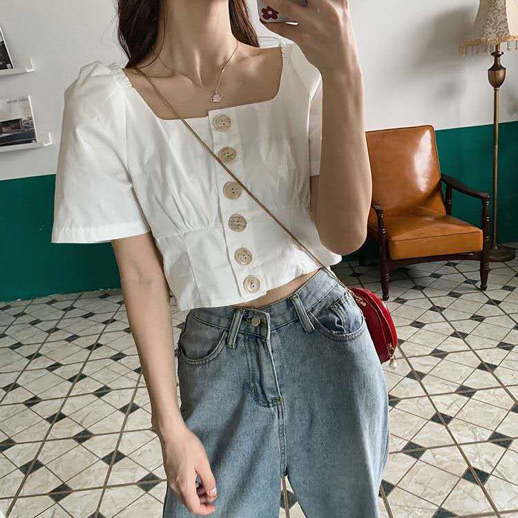 Áo Sơ Mi Ngắn Tay Cổ Vuông Thiết Kế Mới Thời Trang Mùa Hè Dành Cho Nữ