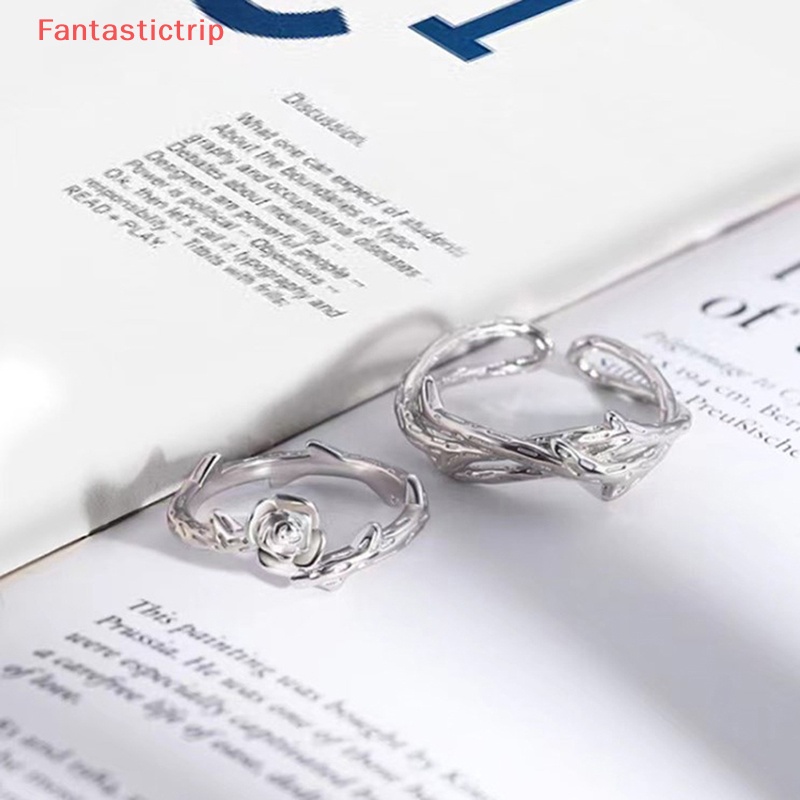 1 Cặp Nhẫn Đeo Tay Kim Loại Hình Hoa Hồng Sáng Tạo Có Thể Điều Chỉnh Kích Cỡ Cho Cặp Đôi