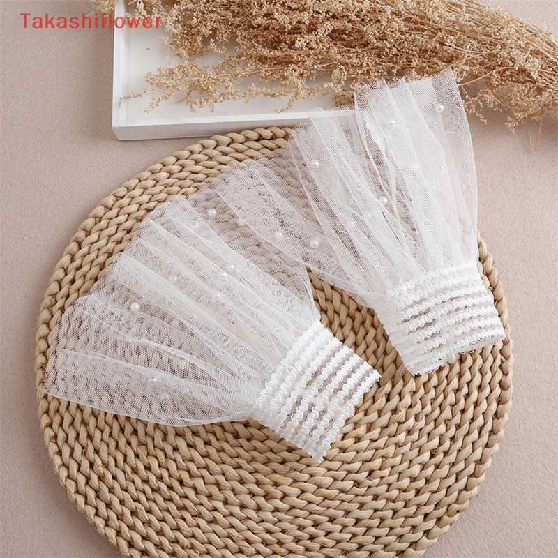 (Takashiflower) 1 Cặp Khuy Măng Sét Giả Lưới Ren Hai Lớp Xếp Ly Ấm Áp Có Thể Tháo Rời