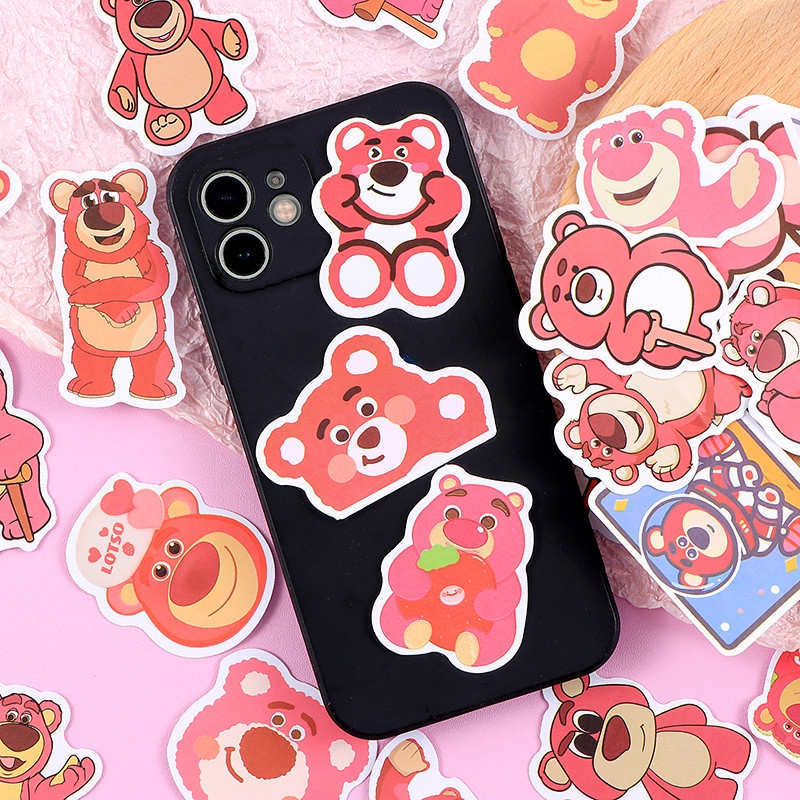 Set sticker 2D gấu lotso hồng 50 miếng chống thấm nước