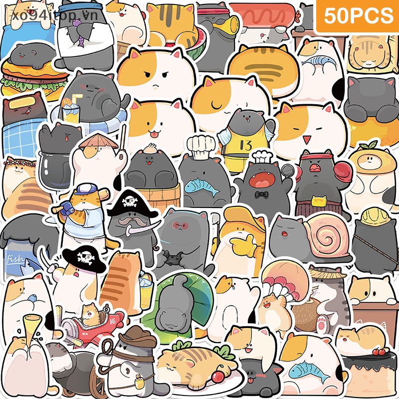 Set 50 Miếng Dán Họa Tiết Mèo Hoạt Hình Trang Trí Sổ Tay
