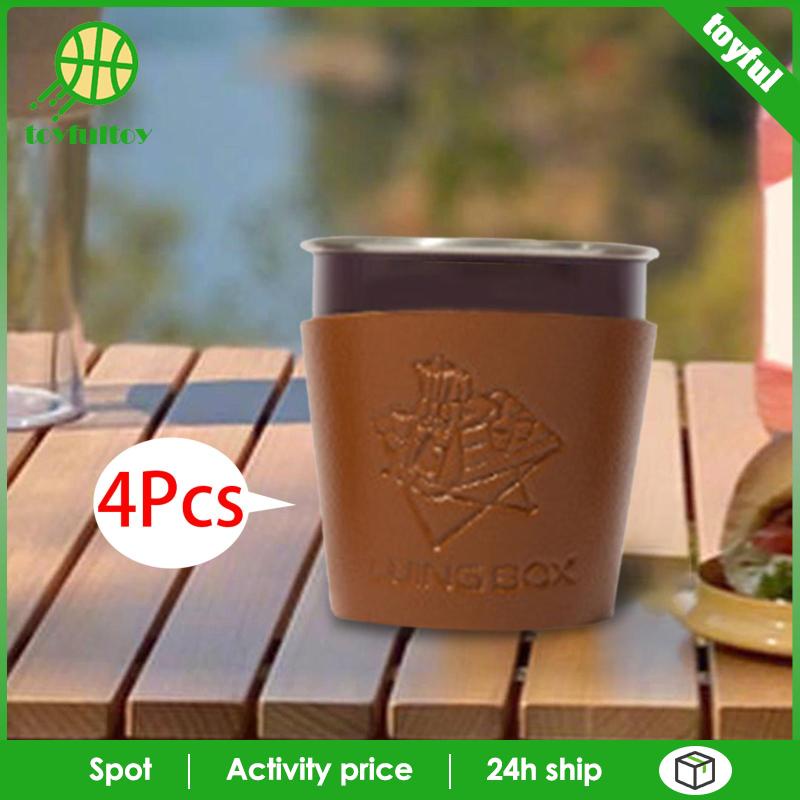 Set 4 Vỏ Bọc Cốc Bằng Da PU Gọn Nhẹ Cách Nhiệt Cho Cắm Trại