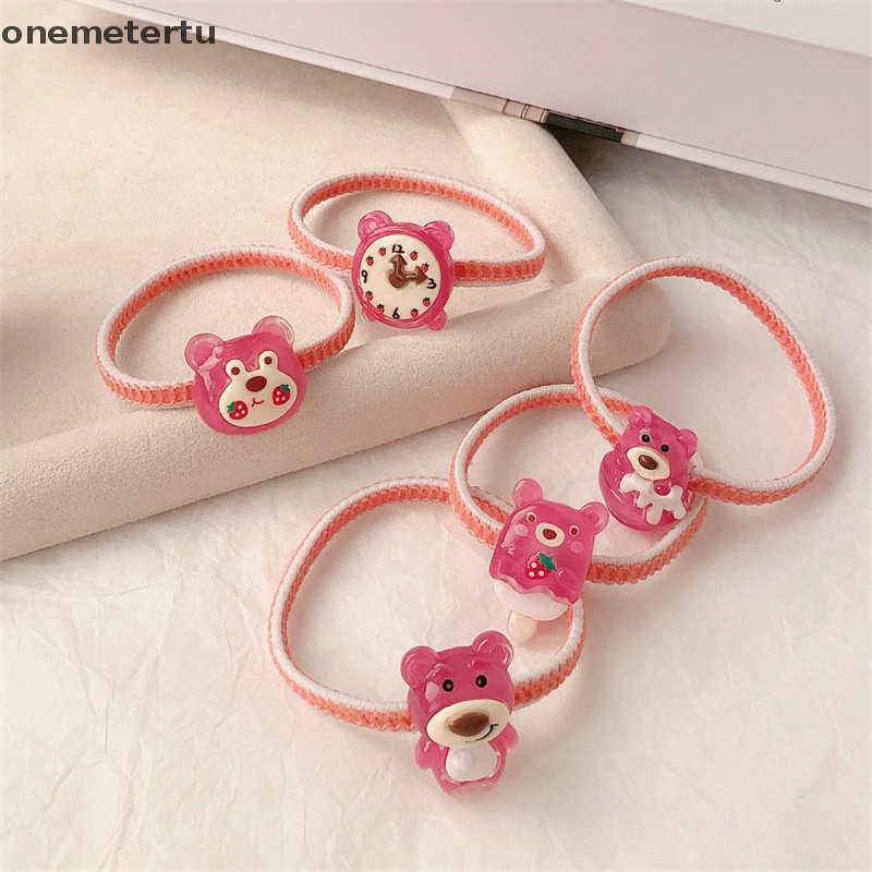 1 Dây Buộc Tóc Cao Su Co Giãn Hình Gấu Dâu Tây Dễ Thương Cho Bé Gái