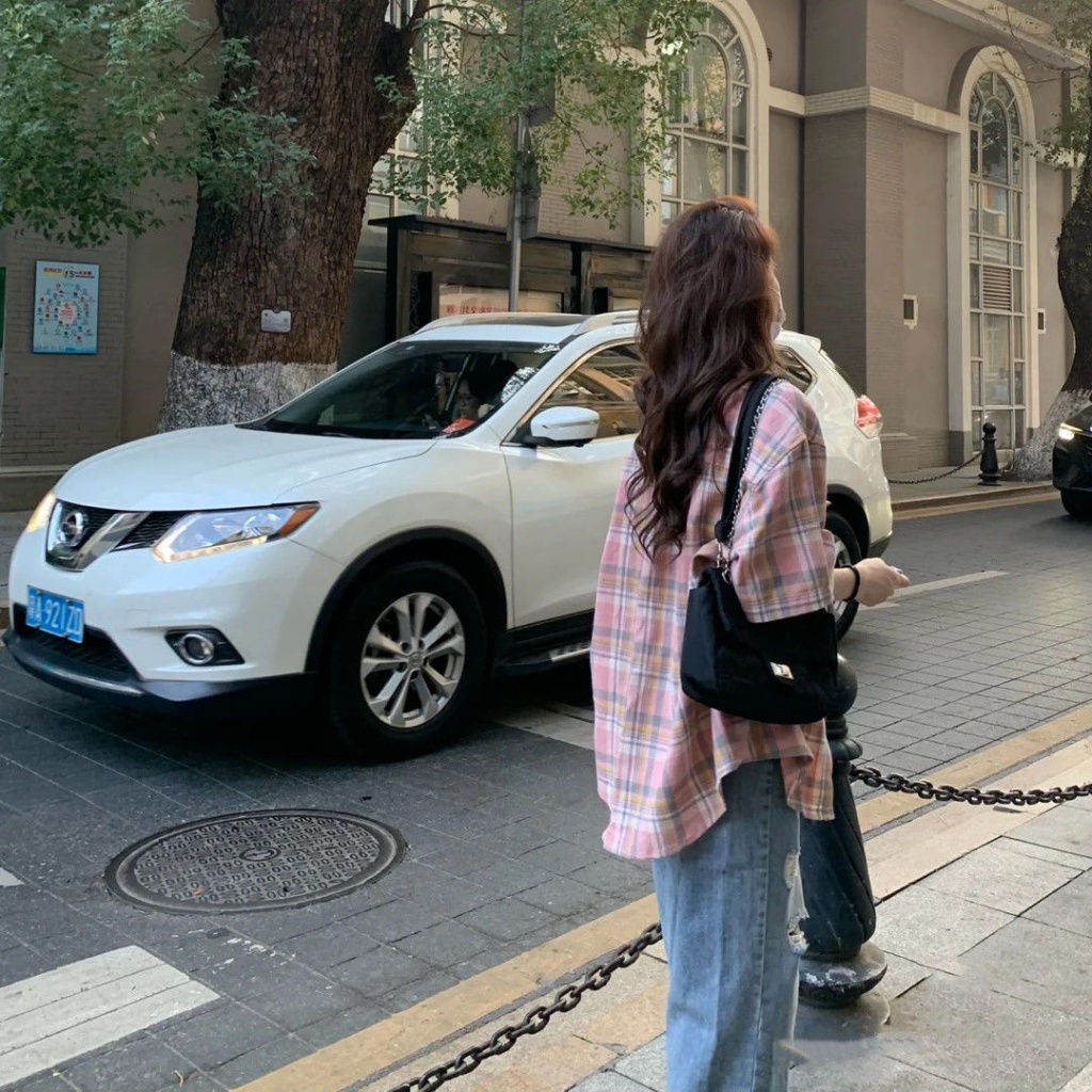 Áo Sơ Mi Ngắn Tay Dáng Rộng Hoa Văn Kẻ Ô Phong Cách Retro Nhật Bản Dành Cho Nữ