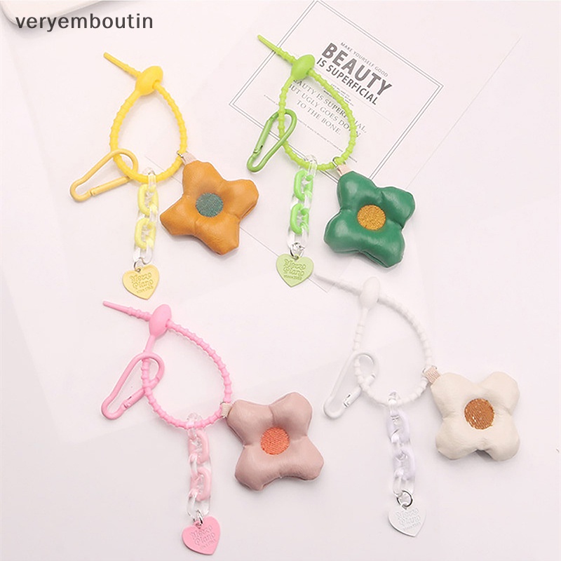 Móc Khóa Da Họa Tiết Hoa Trái Tim Đáng Yêu