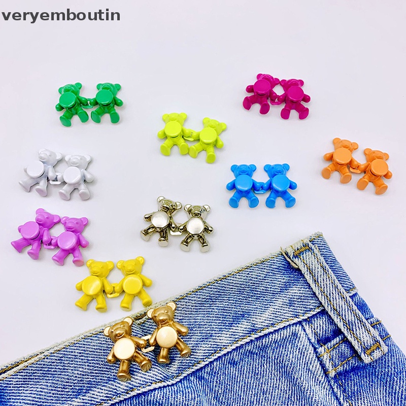 Set 2 Nút Quần Jean Bằng Kim Loại Hình Gấu Có Thể Tháo Rời