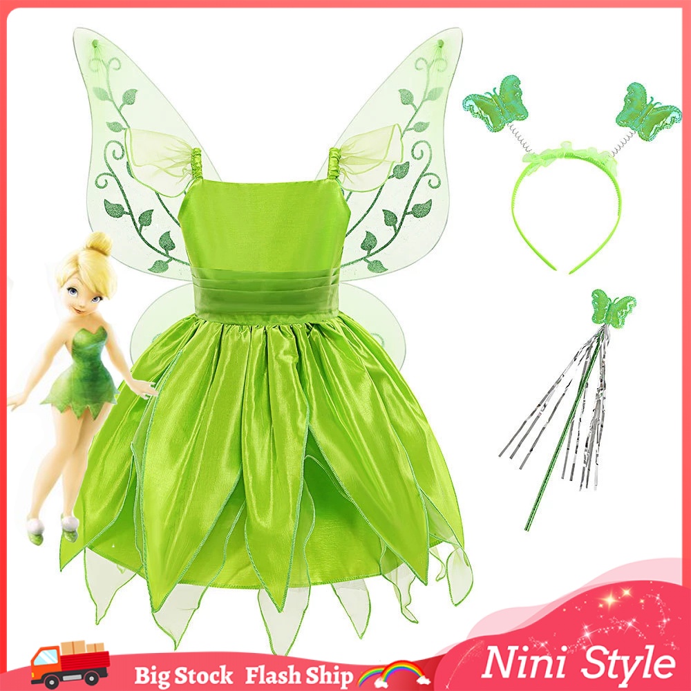 Đầm Hóa Trang Nàng Tiên Màu Xanh Lá Có Cánh Cho Bé Gái 3 Tuổi