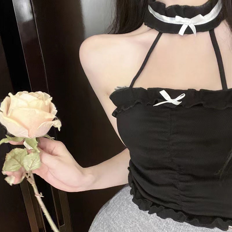 [F &amp; X] Áo Hai Dây Có Đệm Ngực] Phong Cách Bán Chạy Mùa Hè Đính Nơ Màu Trơn Cho Nữ