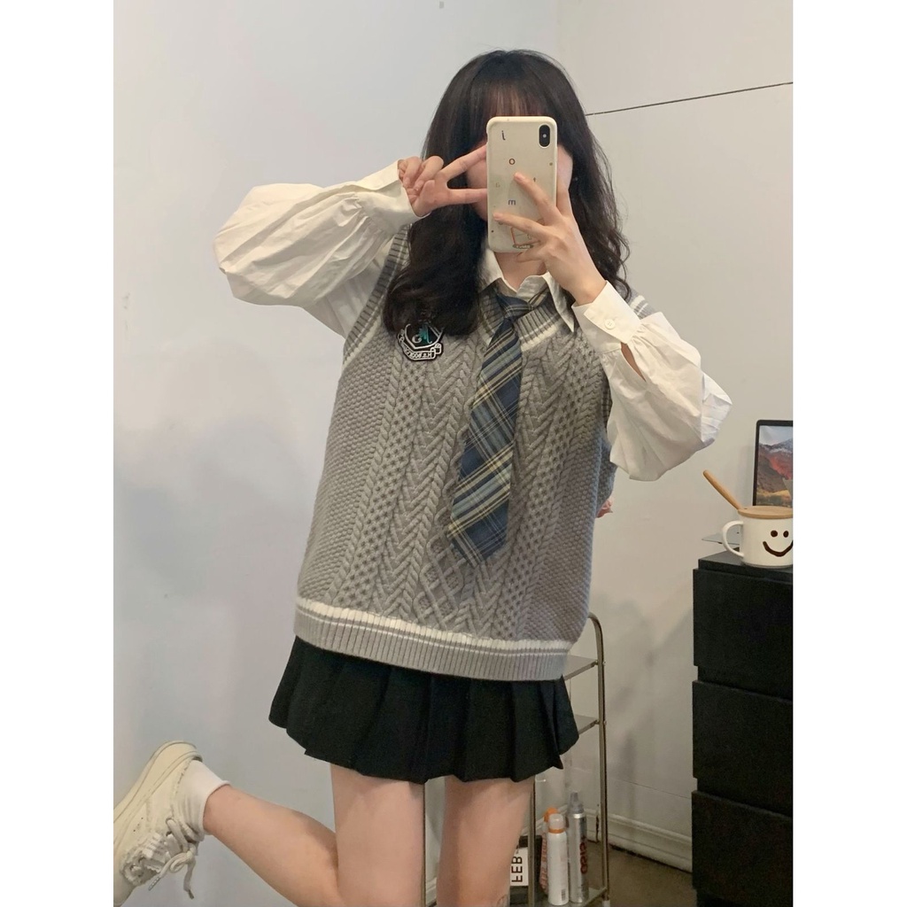 Áo Dệt Kim Không Tay Dáng Rộng Thời Trang Nhật Bản Dành Cho Nữ