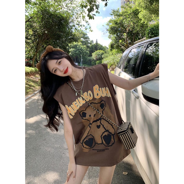 Áo Thun T-Shirt Cổ Tròn Không Tay Cổ Tròn In Hình Thời Trang Đường Phố Mùa Hè Dành Cho Nữ