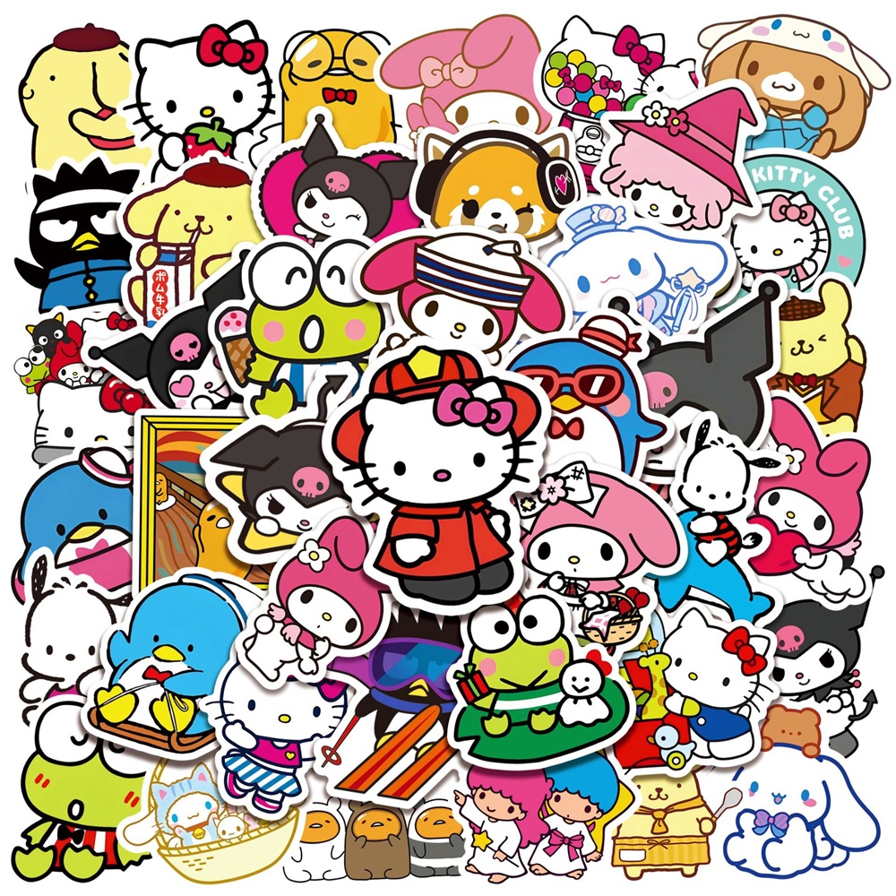 SANRIO Bộ 50 Miếng Dán Pvc Chống Thấm Nước Hình Kuromi Dễ Thương Dùng Trang Trí Ván Trượt / Laptop