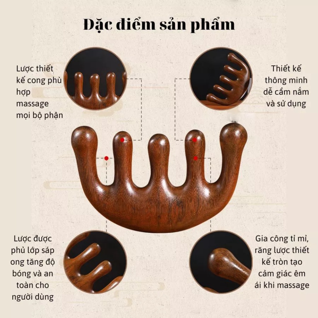 PVN59395 Lược gỗ đàn hương massage da đầu thông kinh mạch chống tĩnh điện dành cho cả nam và nữ